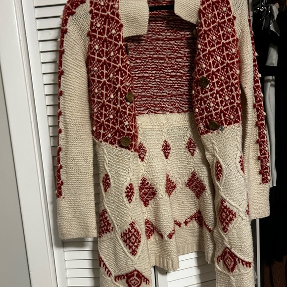 Sparrow Red and Cream Patterned Cardigan - Picture 1 of 7
